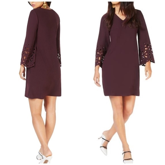 Alfani V-Neck Lasercut A-Line Dress in New Wine Size 16 - Picture 1 of 7